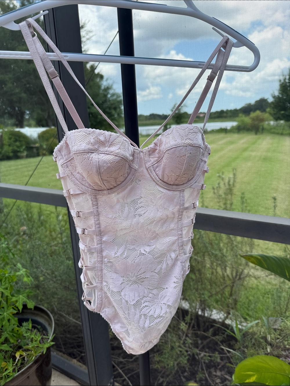 Victoria's Secret nude Lace Bustier Bodysuit